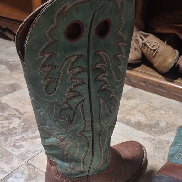 Ariat 14” Heritage Buckaroo Tall Western Boots 14101 Brown Teal Leather 8.5B - Picture 14 of 16
